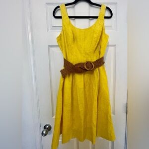 Yellow Sleeveless Dress with Brown Belt